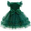 Kids Xmas Party Dress Girls Christmas Tree Tutu with Pompoms Flying Sleeve for Holiday Photo Shoot Celebration