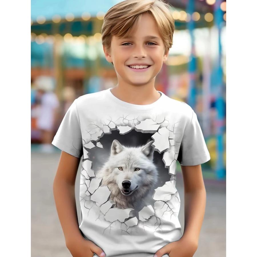 Новая детская футболка с 3D-принтом из мультфильма, симпатичная короткая футболка с круглым вырезом, футболка для мальчиков и девочек с короткими рукавами и 3D-принтом льва, жирафа, волка