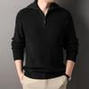 Men Fall Winter Sweater Lapel Loose Half Zipper Long Sleeves Mid Length Solid