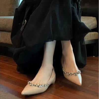 Новый темпераментный острый носок телесный страз лакированная кожа внутренняя высота увеличение легкий рот низкий каблук повседневные туфли на плоском каблуке одинарная обувь качество