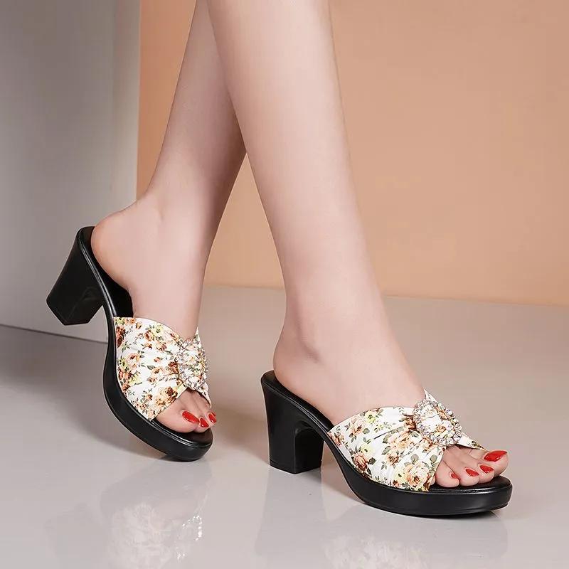 Женская мода элегантные цветочные туфли на высоком каблуке с открытым носком женский комфорт большого размера пляжная вечеринка сексуальные сандалии ab777