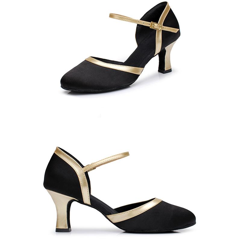 Женская обувь для латинских танцев SILK Ballroom Modern Pole Dance Shoes Женская обувь для сальсы, танго, средний каблук, закрытый носок, латинские туфли для девочек