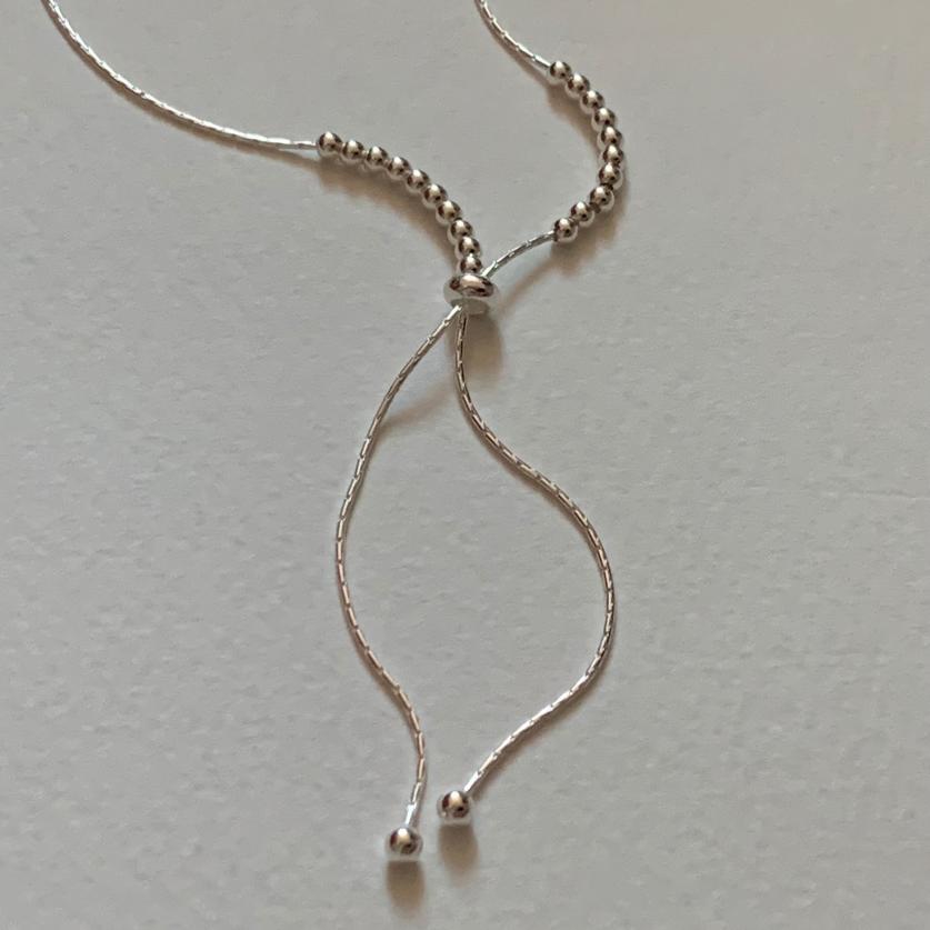 Fine Jewelry 925 Sterling Silver Y Shape Beaded Adjustable Necklace Sweater Necklace for Women
