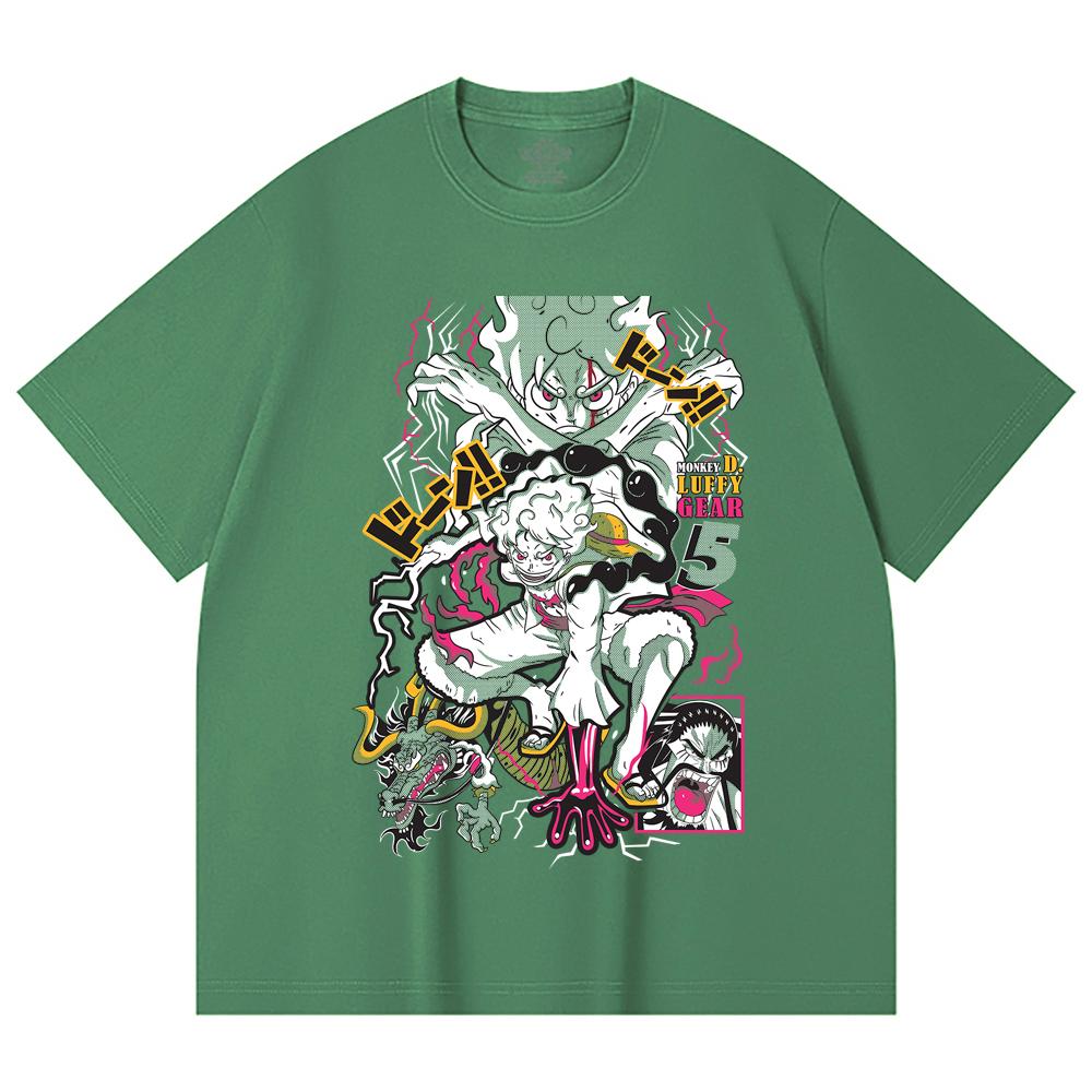 230 г/м² 100% хлопок Цельный V23 Принт Luffy Gear Унисекс Тяжелая хлопковая футболка