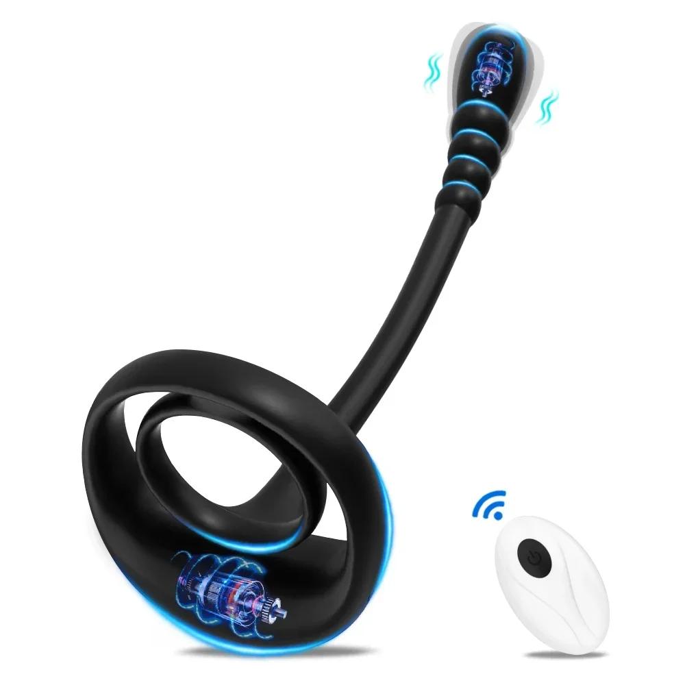 Кольцо на член, вибратор простаты, секс-игрушки для мужчин, приложение, беспроводное приложение, 10 режимов, массаж яичек, анальная пробка, кольцо на пенис, мужской мастурбатор 18