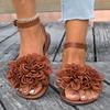 Fashion Elegant Flower Flat Sandals for Women 2025 Summer New Voyeur Women Pump Silk Shallow Ankle Buckle Sandals Shoes for Women