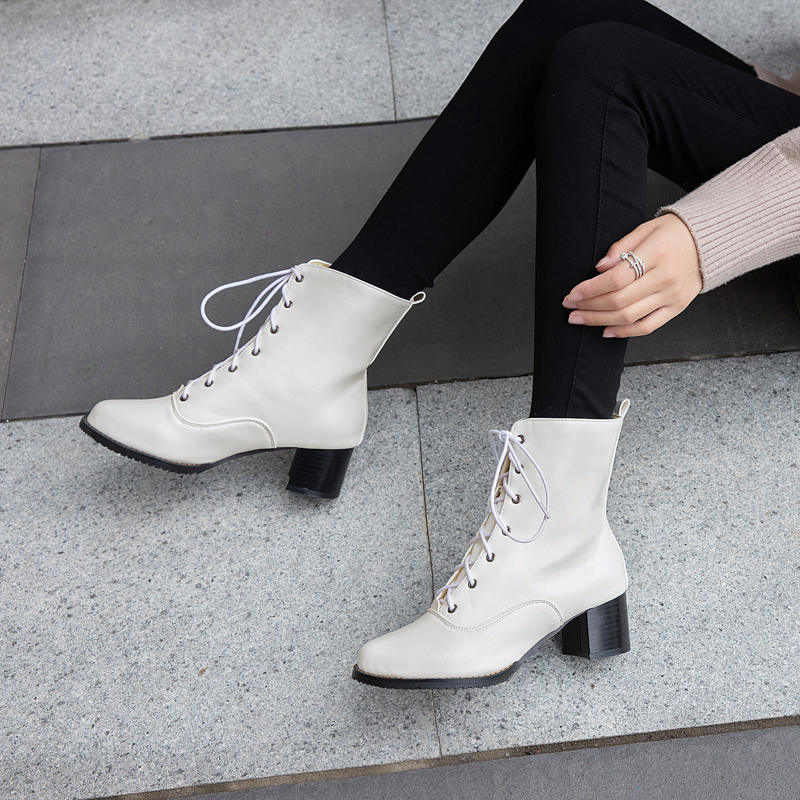 Женские короткие сапоги на высоком каблуке, осенне-зимние, удобные, универсальные, на толстом каблуке, повседневные короткие сапоги большого размера