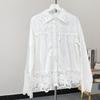 Fashion Patchwork Mesh Elegant White Blouse Women Tops Spring and Autumn Button Up Casual Shirts Women Vintage Lapel Solid Simple Ladies Blouses 25809