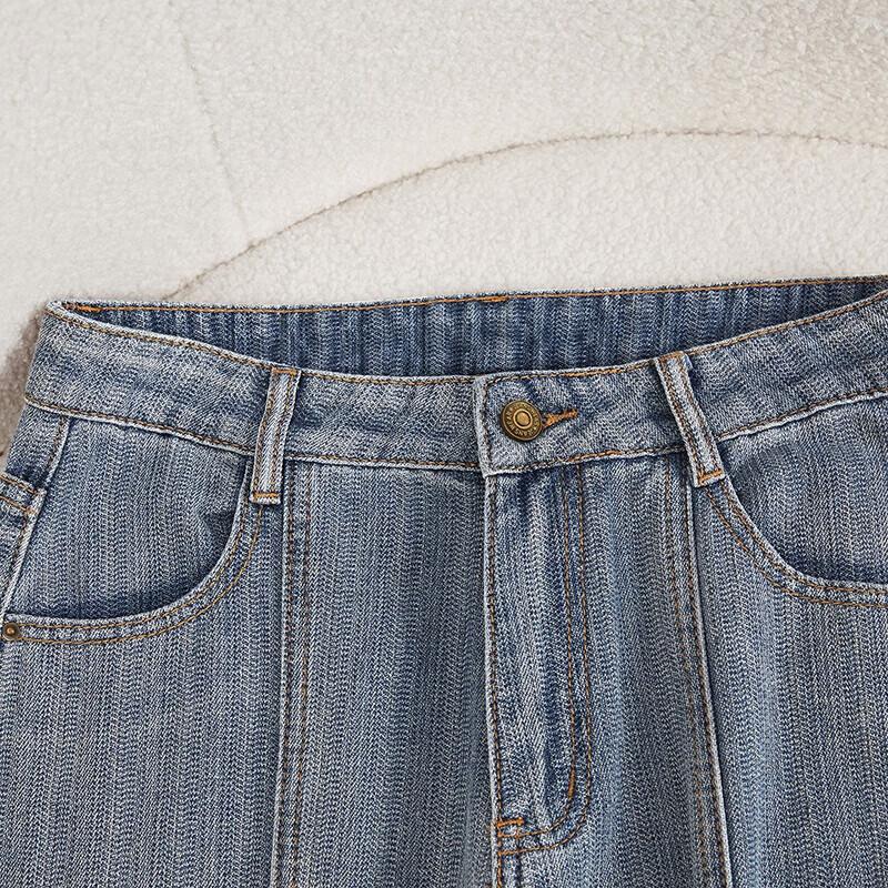 Women's High-Waist Retro Washed Straight Leg Jeans