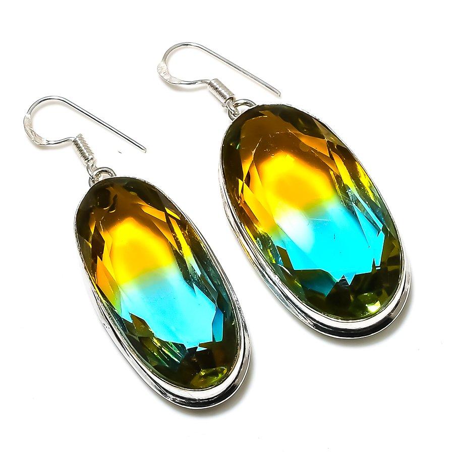 Bi-Color Tourmaline Gemstone 925 Sterling Silver Gift Jewelry Earring 2.17" n4A56