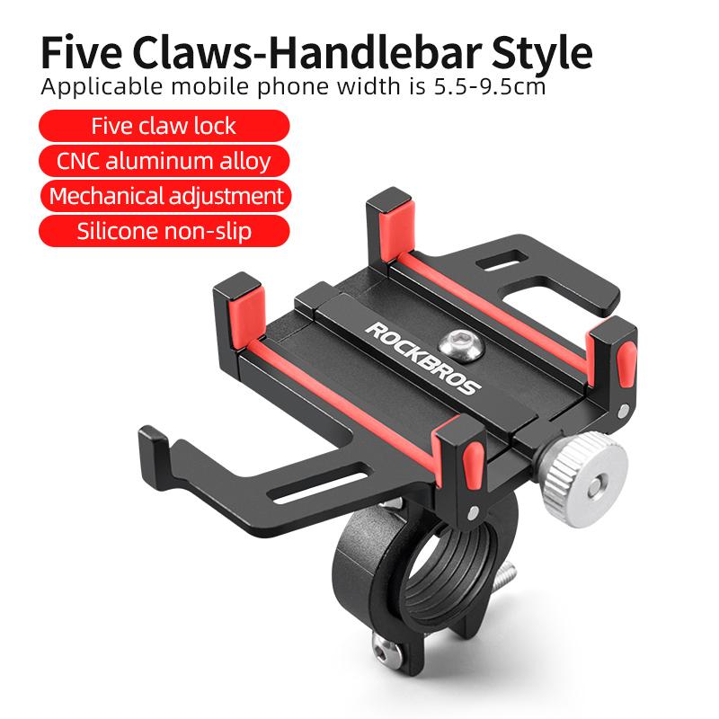 ROCKBROS Phone Holder Motorcycle Electric Bicycle Smartphone CNC Aluminum oy Bracket Five Claws Mechanical Bike Phone Holder