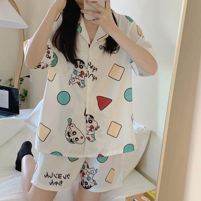 Женская пижама из ледяного шелка, летняя свободная и роскошная тонкая домашняя одежда с короткими рукавами