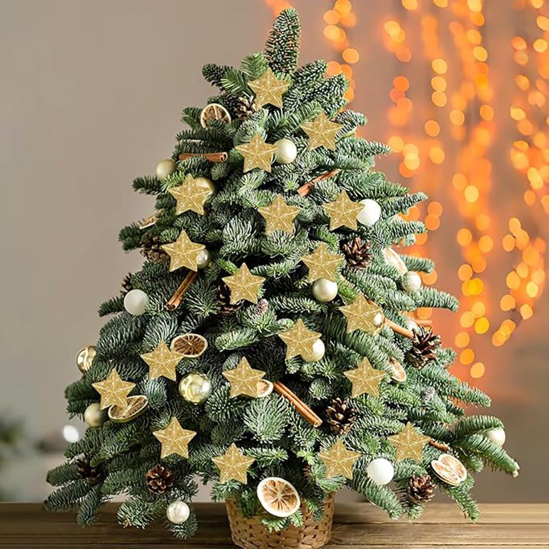 6 шт. Рождественское украшение Золотая пятиконечная звезда Подвеска для украшения рождественской елки Вечеринка Дом Подарок на Новый год 2026 Аксессуар