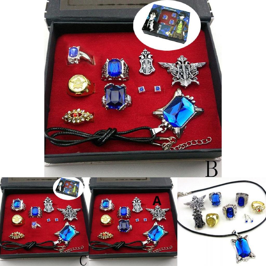 Stunning Black Butler Kuroshitsuji Ciel Phantomhive Cosplay Rings Necklace And Ear-nail Set For Fashion Enthusiasts