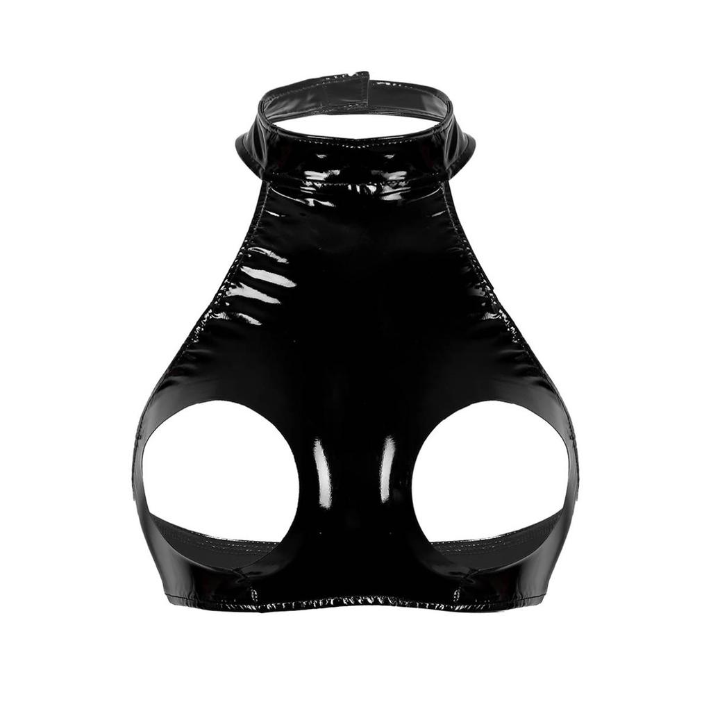 Женский сексуальный кожаный мини-бюстгальтер из ПВХ, топ с открытыми латексными рукавами, жилет, топы, клубная одежда