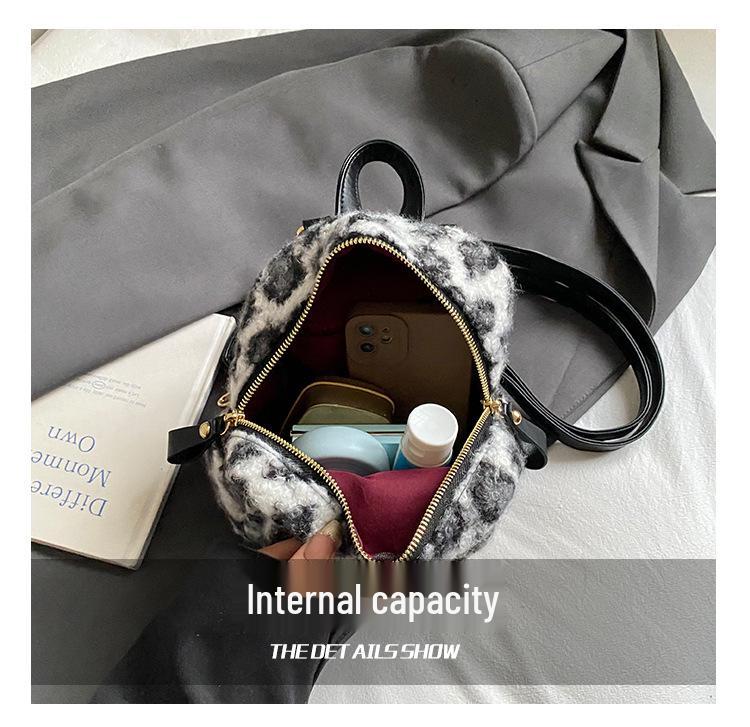 Осень/Зима 2025 Плюшевый мини-рюкзак с леопардовым принтом - Милый, Модный, Стиль для поездок.