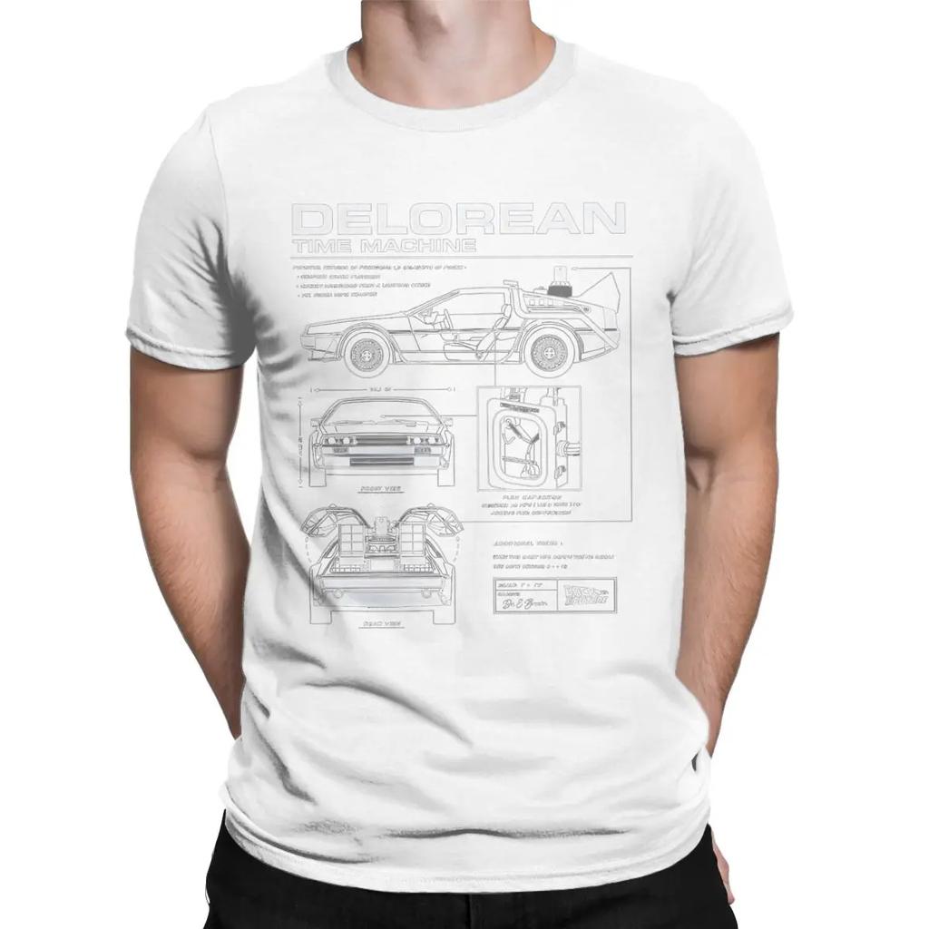 Мужские футболки Back To The Future Delorean Схематичные Хлопок Мотоцикл Повседневные С коротким рукавом Футболка Подарок
