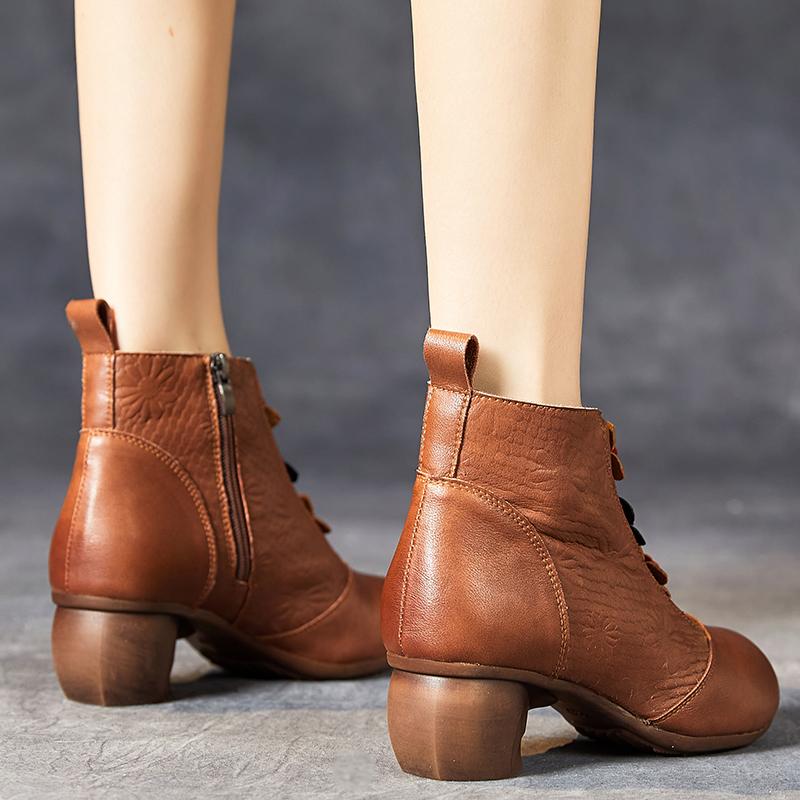 Модные женские ботинки GKTINOO 2025 Зима Натуральная кожа Толстый каблук Ботильоны для женщин Мягкая подошва Нескользящая Повседневная обувь Ретро