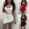Women's Sexy Sleeveless Slip Crop Top Hollow Out Bodycon Irregular Mini Dress