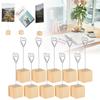 10Pcs Photo Holder Note Message Card Picture Metal Clip Stand Solid Wood Base Craft