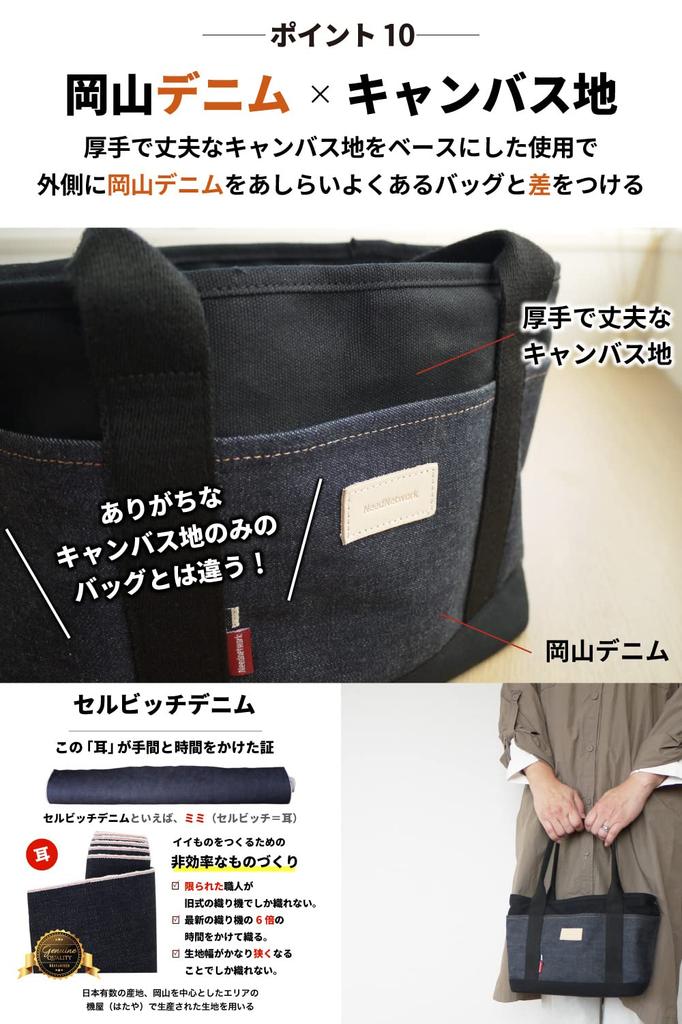 Okayama Denim Mini Tote Bag Canvas Freestanding Lunch Mom Bag Bag Mini [Need Network] Women's Men's 3-Divider Mother's