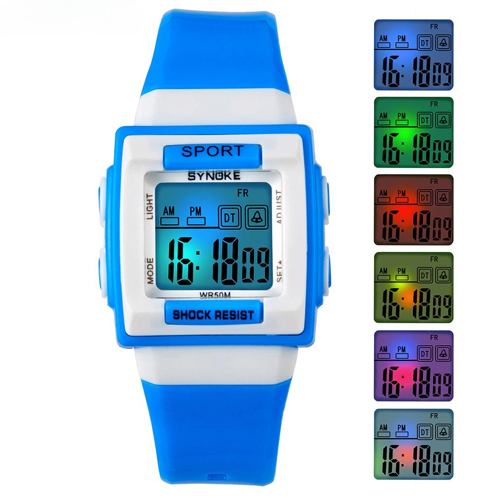 Kids Electronic Watch Waterproof Sports Children Watch Glow Multi Function Digital Watch Seven Colors Light Gift Student