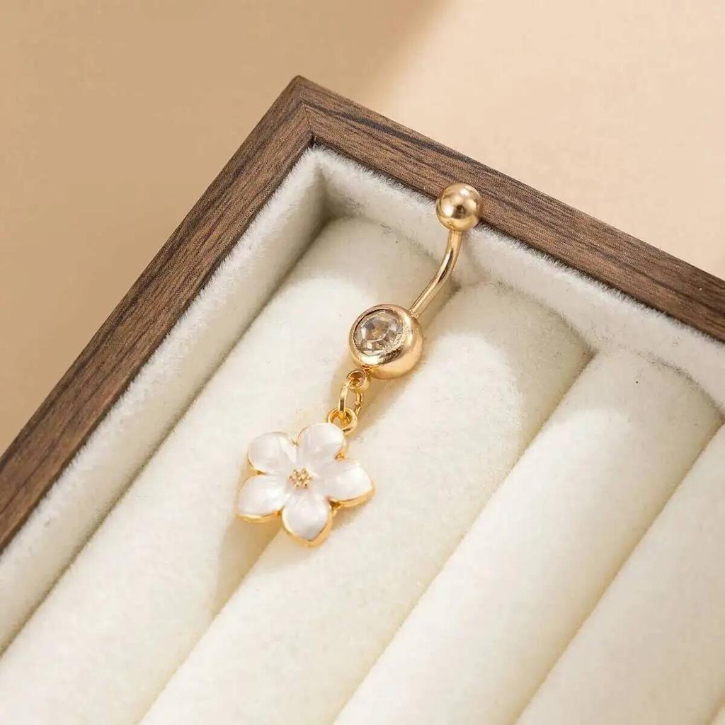 SHIXIN 2026 Summer New Stainless Steel Drip Oil Flower Pendant Navel Piercing Women Sexy Gold Color Zircon Piercing Body Jewelry