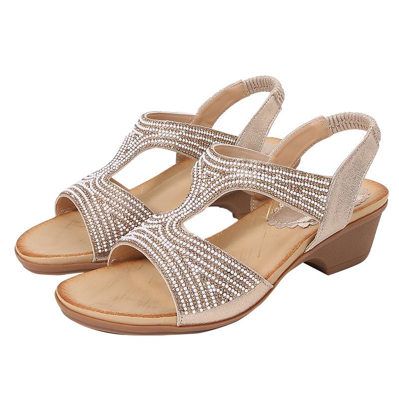 2024Ladiesshoes Bohemian новые модные босоножки со стразами на платформе и танкетке женские туфли