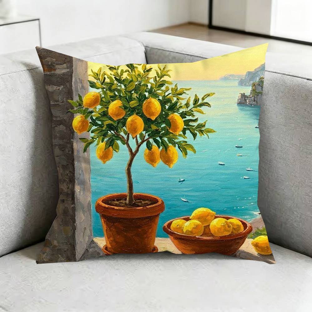 European Amalfi Coast LLemon Square DoubleSided printed Pillow Case Bedroom Bedside Pillow Sofa Cushion Cover Gift