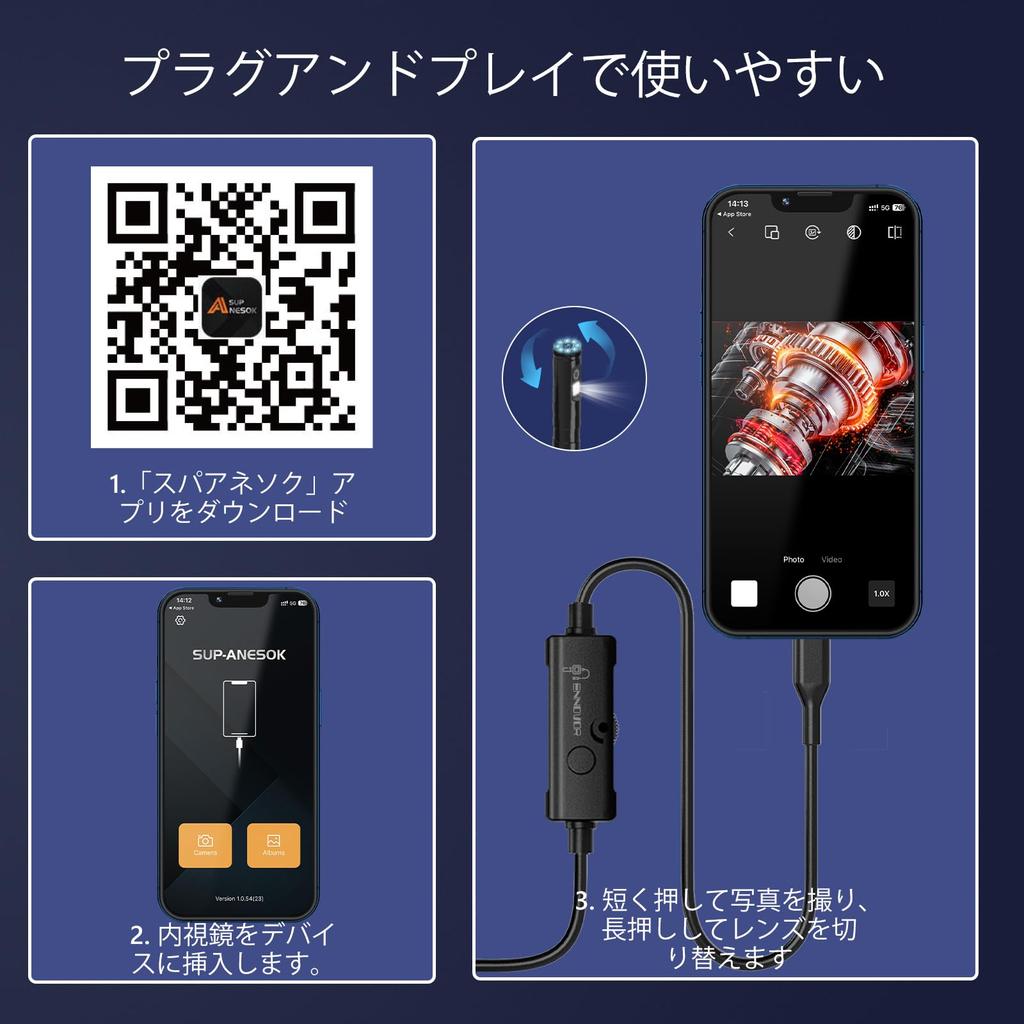 Энновор Фиброскоп 1920P Эндоскоп Двойная камера IP67 Водонепроницаемая камера-эндоскоп USB Lightning Подключение Микроскоп Не требует зарядки Без Wi-Fi