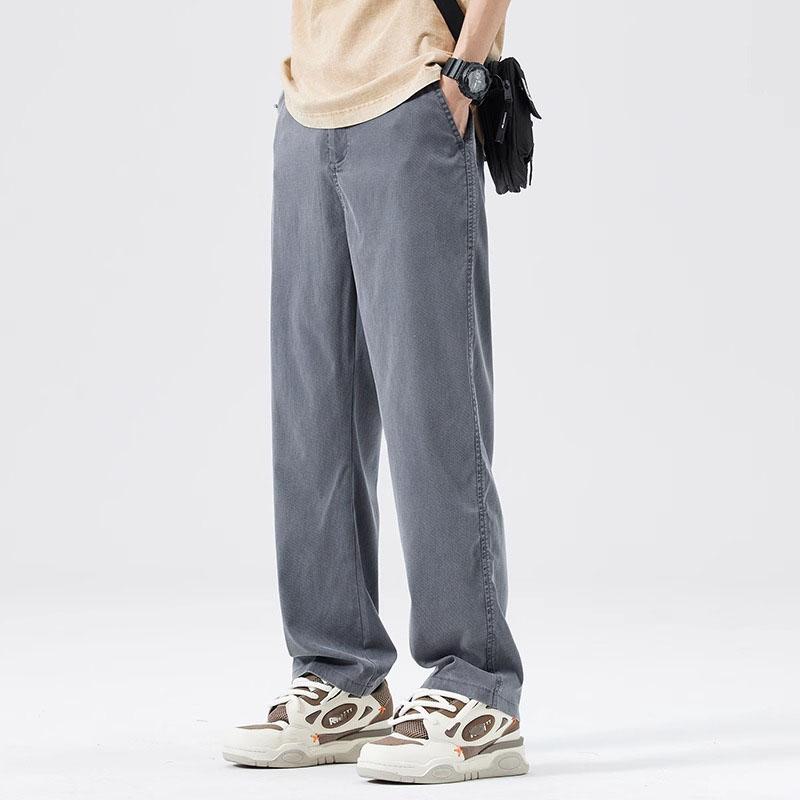 Мужские повседневные широкие брюки с эластичным поясом, летние прямые брюки из мягкого дышащего лиоцелла