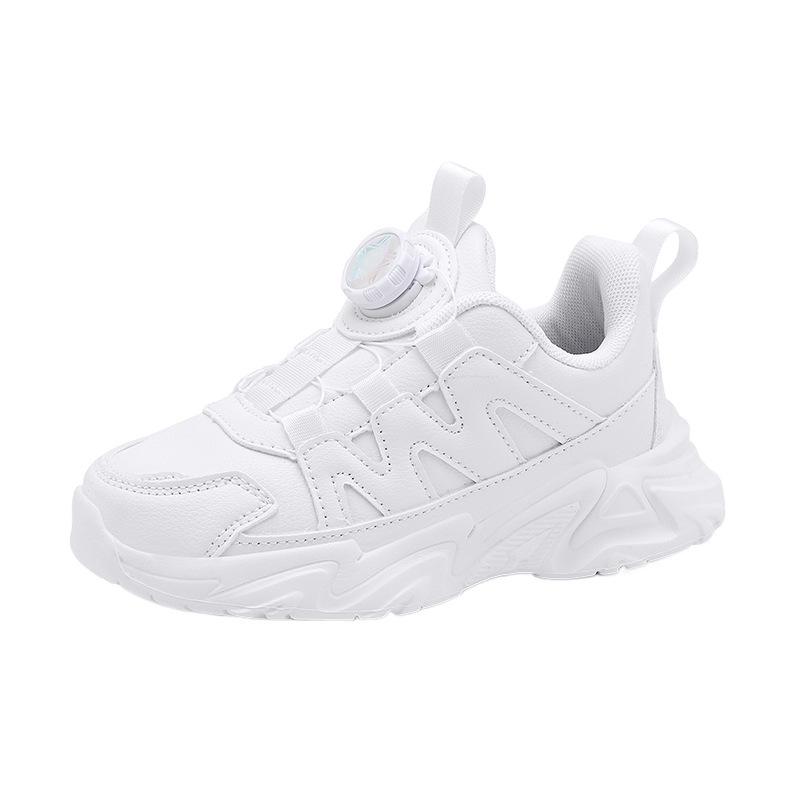 Children's sports shoes 2025 autumn new school designated little white shoes medium and large children's versatile rotating button little white shoes