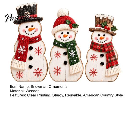 Vintage Tiered Tray Displays 3Pcs Wooden Christmas Snowman Decorations, Rustic Figurines with Knit Scarf, Winter Mantel Shelf Accents Top Hat