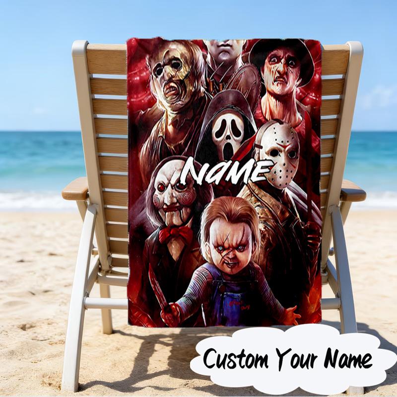 Custom Name Chucky and Tiffany Microfiber Beach Towel Super Soft & Absorbent for Bath, Beach, Travel Bath Time Accessory, Fan gifts