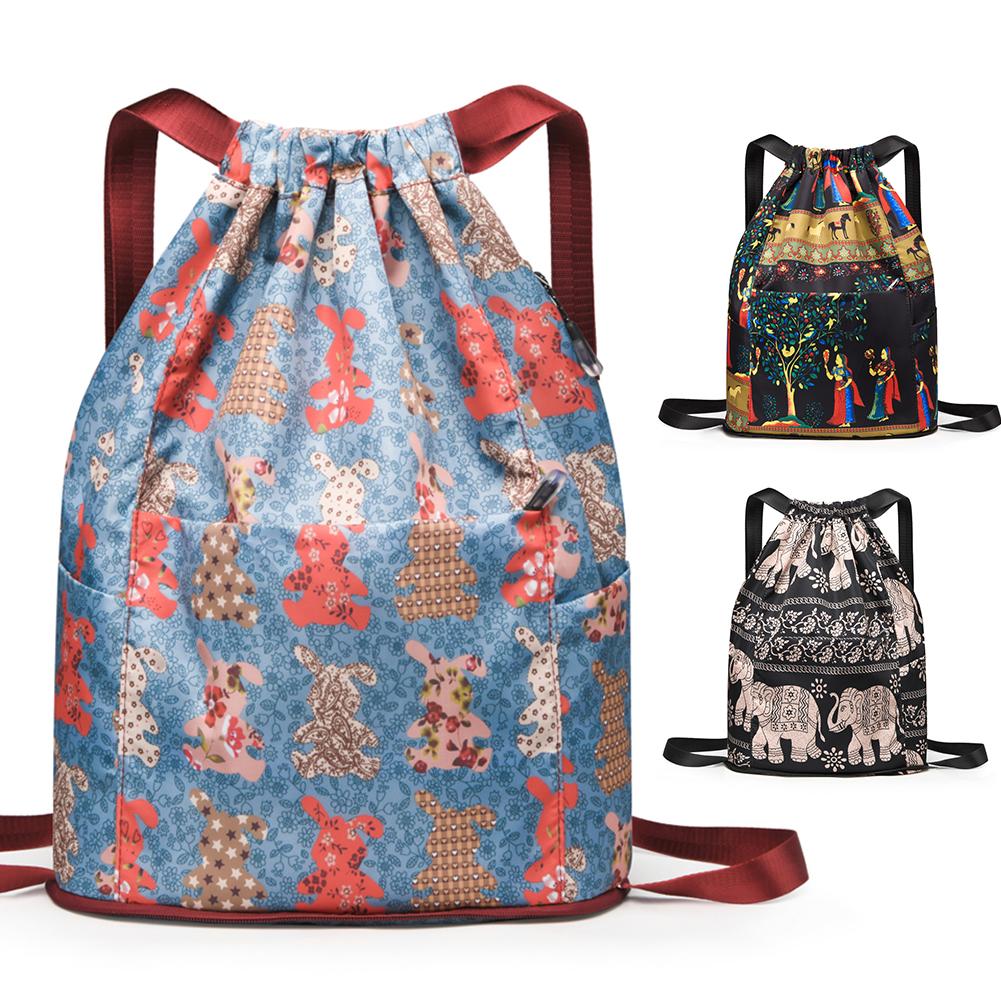 Drawstring Casual Backpack Waterproof Unisex Sports Gym Sack Foldable Multifunctional Multiple Pockets for Hiking Travel Camping