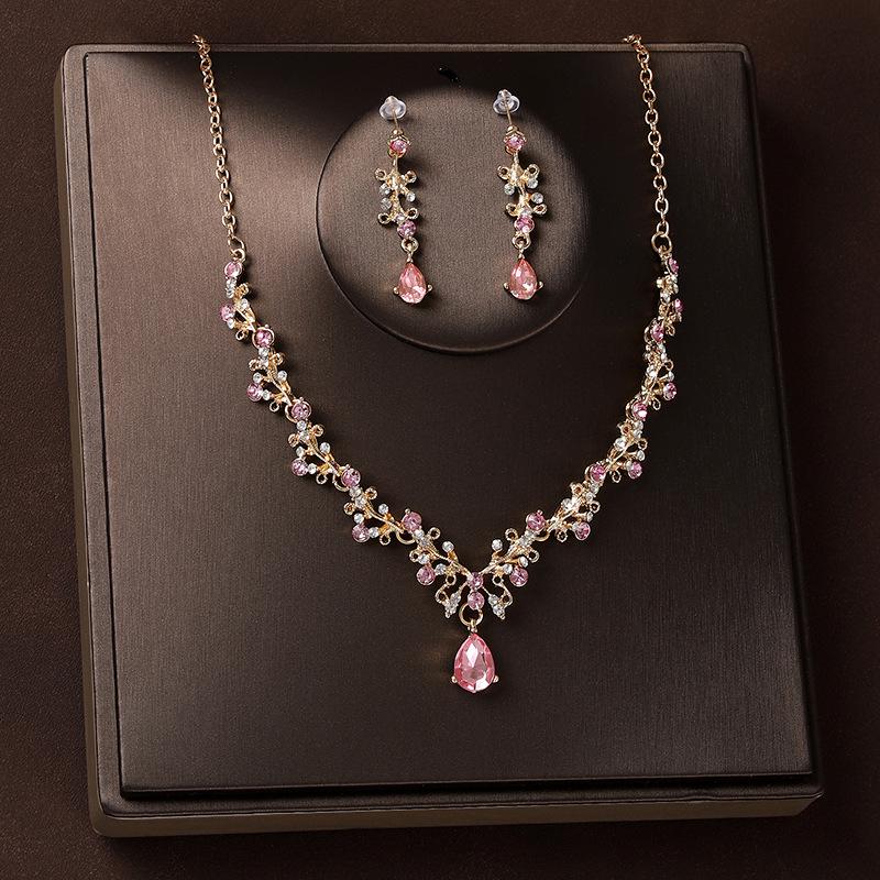 Комплект свадебной короны, ожерелья и серег с бриллиантами цвета шампанского - Винтажные аксессуары для волос для свадебного платья.