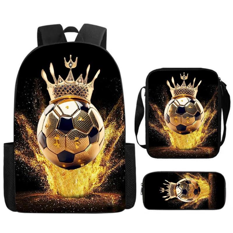 Youth Football Player Print Backpack School Kids Large Capacity Dual-Shoulder Bag Breathable Lightweight Unisex Oxford