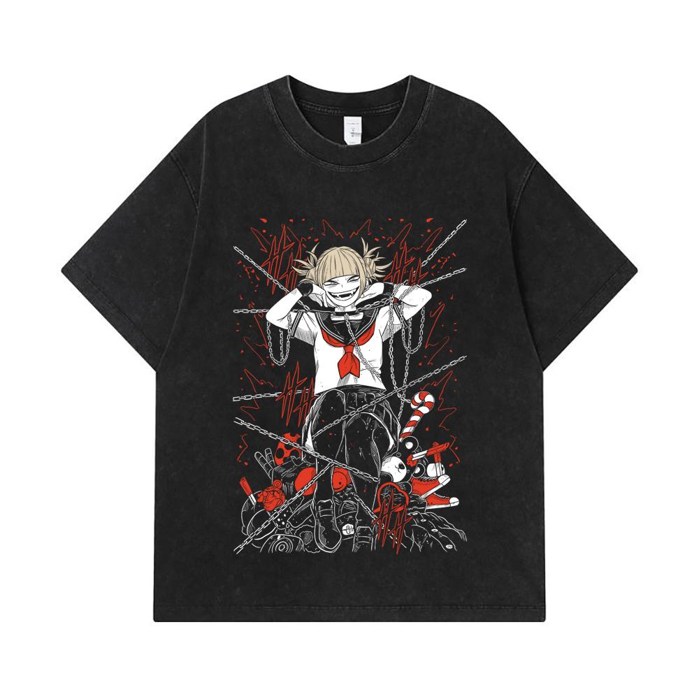 275 GSM Washed T-shirts 100% Cotton My Hero Academia V8 Toga Print Unisex Heavy Cotton T Shirt