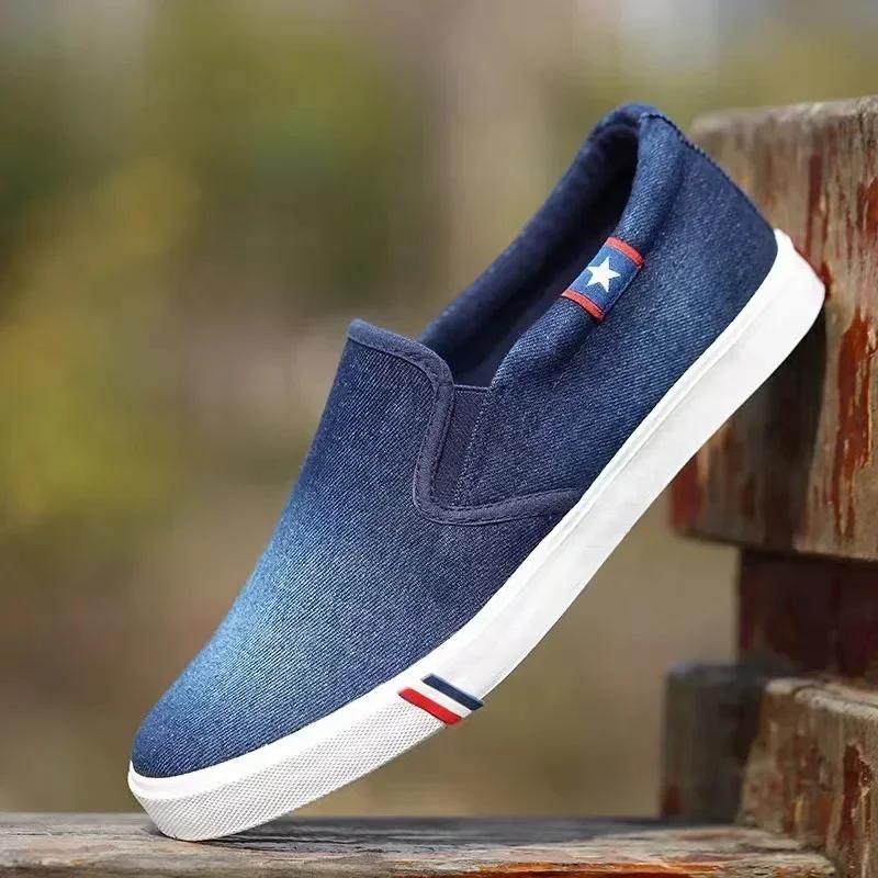 Fashion Denim Men's Canvas Shoes Slip-On Sneakers Male Flats Breathable Loafers for Men  Summer Trainers Light Black Shoes Footwear