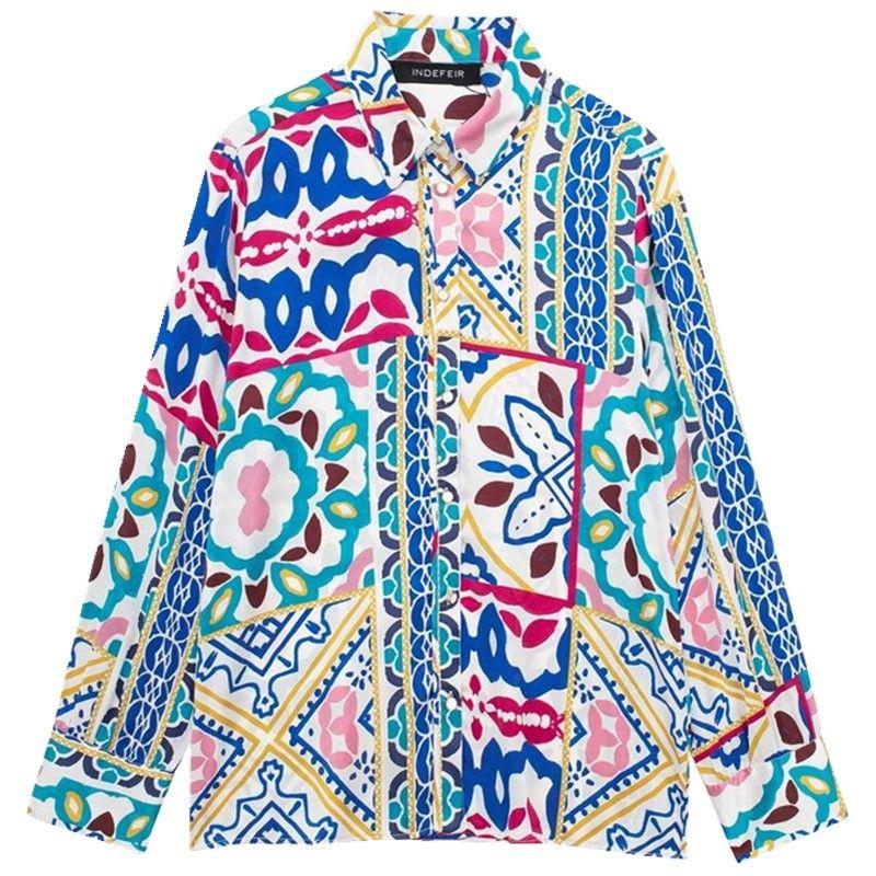 Fashion Style 2024 Spring New Arrival Women's Clothing Temperament Wild Silk Satin Texture Print Shirt 2929166 330