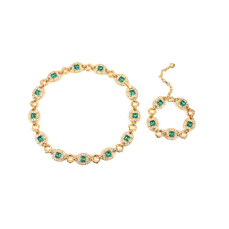 Gold-Plated Handmade Glaze, Emerald Opal Bracelet With Diamonds, Princess Necklace, Fashionable Personality