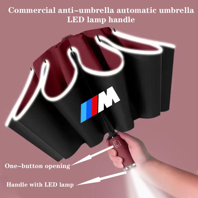 LED Automatic Folding Umbrella Windproof Umbrella Sticker For BMW M Power X1 E84 X3 F25 X5 E53 X6 E71 IX3 I3 320i 330d M4 1 3 5