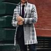 Men Fall Winter Trench Coat Plaid Print Lapel Long Sleeve Cardigan Pockets Loose Straight Windproof Formal Business Style Mid Length Men Jacket