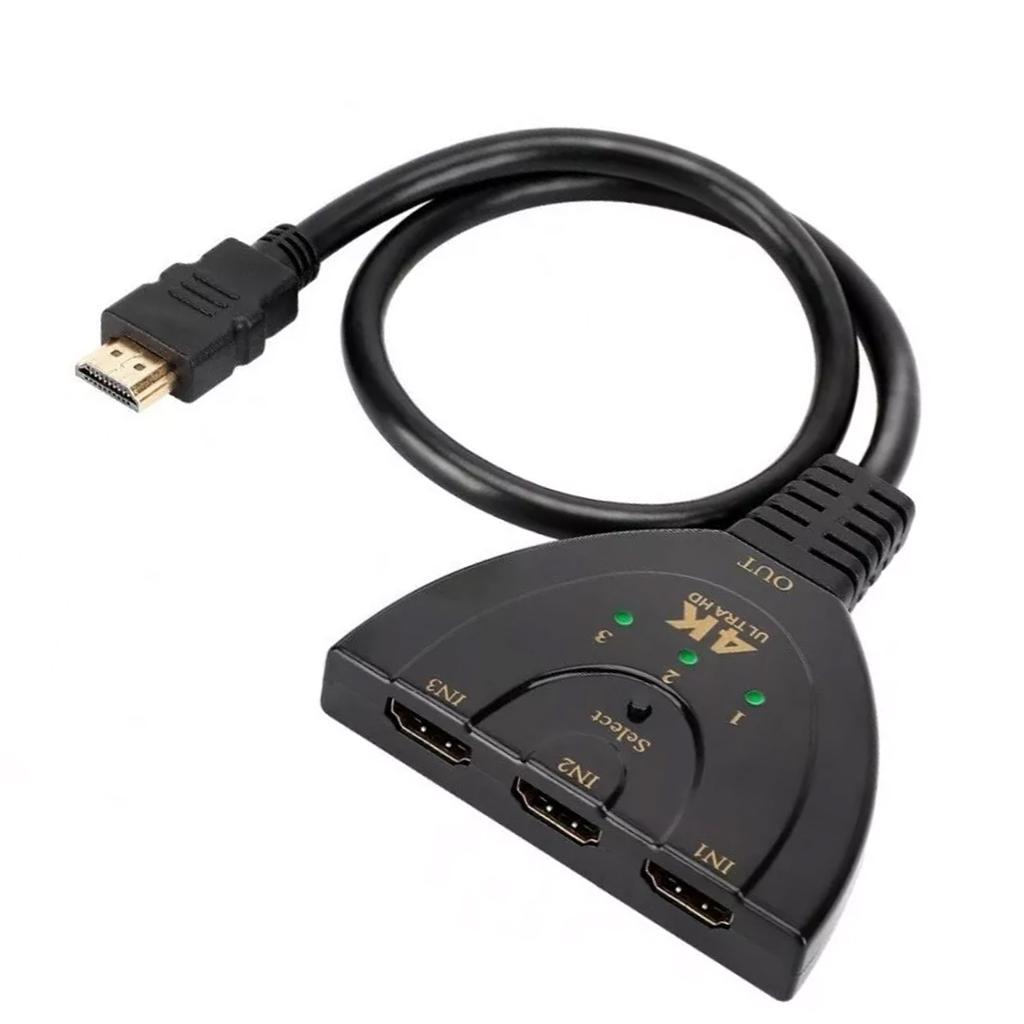 3 In 1 Out HD Multimedia Interface Switcher 4K 3 Port Video Switcher with Status Indicator Black