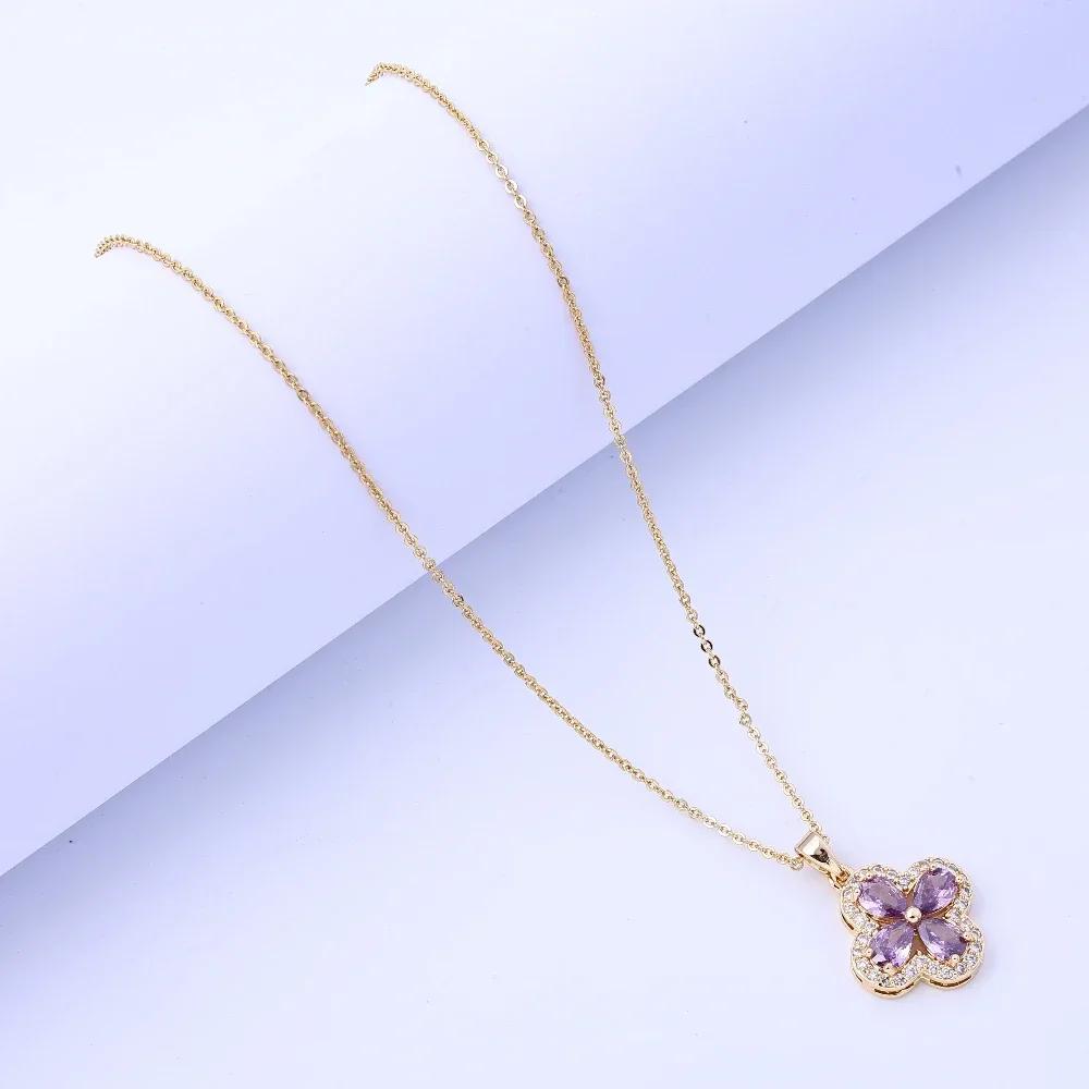 Natural 5A Grade Amethyst Clover Pendant S925 Pure Silver Crystal Jewelry
