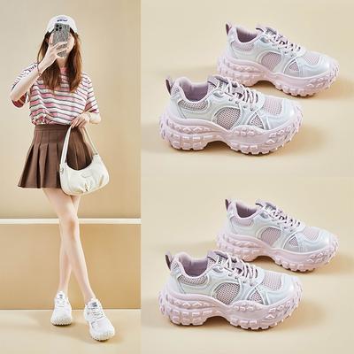 Женские повседневные кроссовки на массивной платформе, прогулочная обувь с дышащей сеткой, нескользящие кроссовки для бега, теннисные туфли на шнуровке для женщин, легкая обувь для тренировок