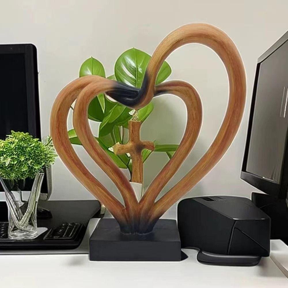 Minimalist Entwined Hearts Cross Modern Christian Standing Decor Hearts Cross Sculpture Church