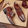 Fashion Design Heeled Leather Shoes Retro Buckle Men's Wedding Dress Shoes Slip-On Formal Shoes for Men Zapatos De Cuero Hombre