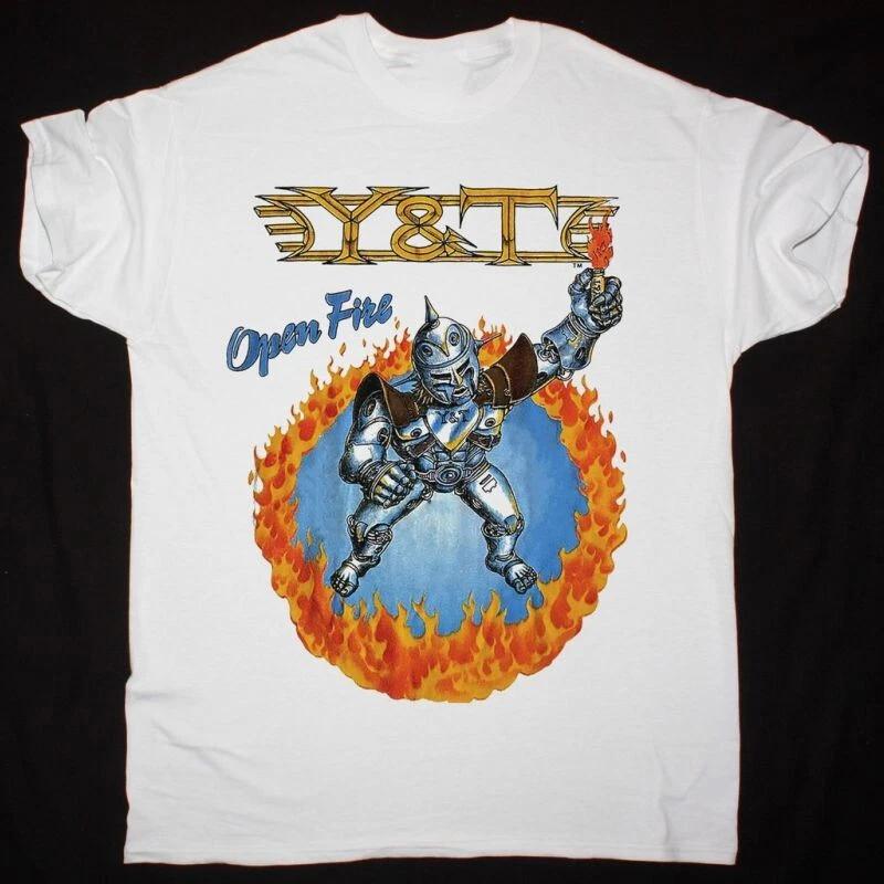 Vtg Y&T OPEN FIRE WORLD TOUR Cotton White For Men Full Size Shirt NI1238