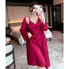 Summer ice silk royal sister style nightdress thin sexy suspender skirt with shawl loungewear women's high-end pajamas set